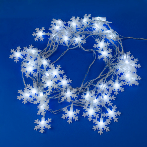 ULD-S0500-050/DTA WHITE IP20 SNOWFLAKES-2 Гирлянда светодиодная «Снежинки-2», 5м. 50 светодиодов. Белый свет. Провод прозрачный. ТМ Uniel