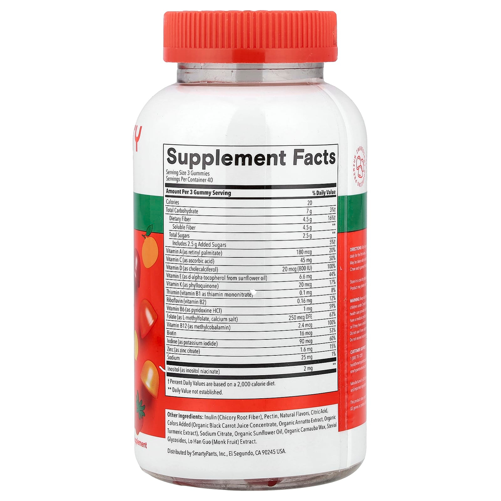 SmartyPants, Kids Plus, мультивитамины и клетчатка, клубника, апельсин и лимон, 120 жевательных таблеток