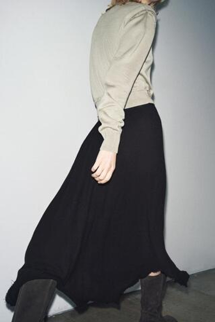 ZARA ЮБКА МИДИ АСИММЕТРИЧНОГО КРОЯ — ZW COLLECTION, ЧЕРНЫЙ