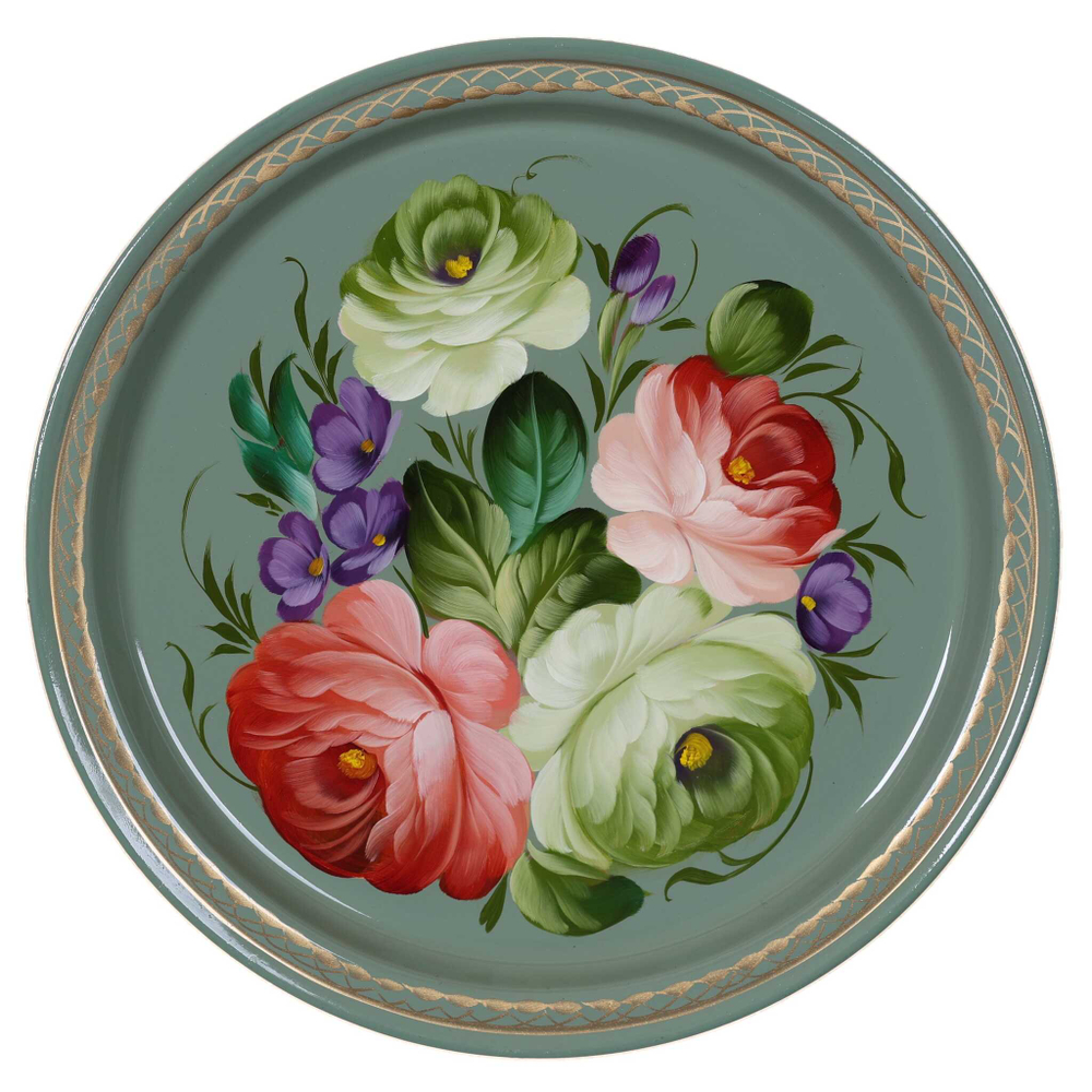 Жостовский поднос декоративный, размер 22 см (A5), металлический