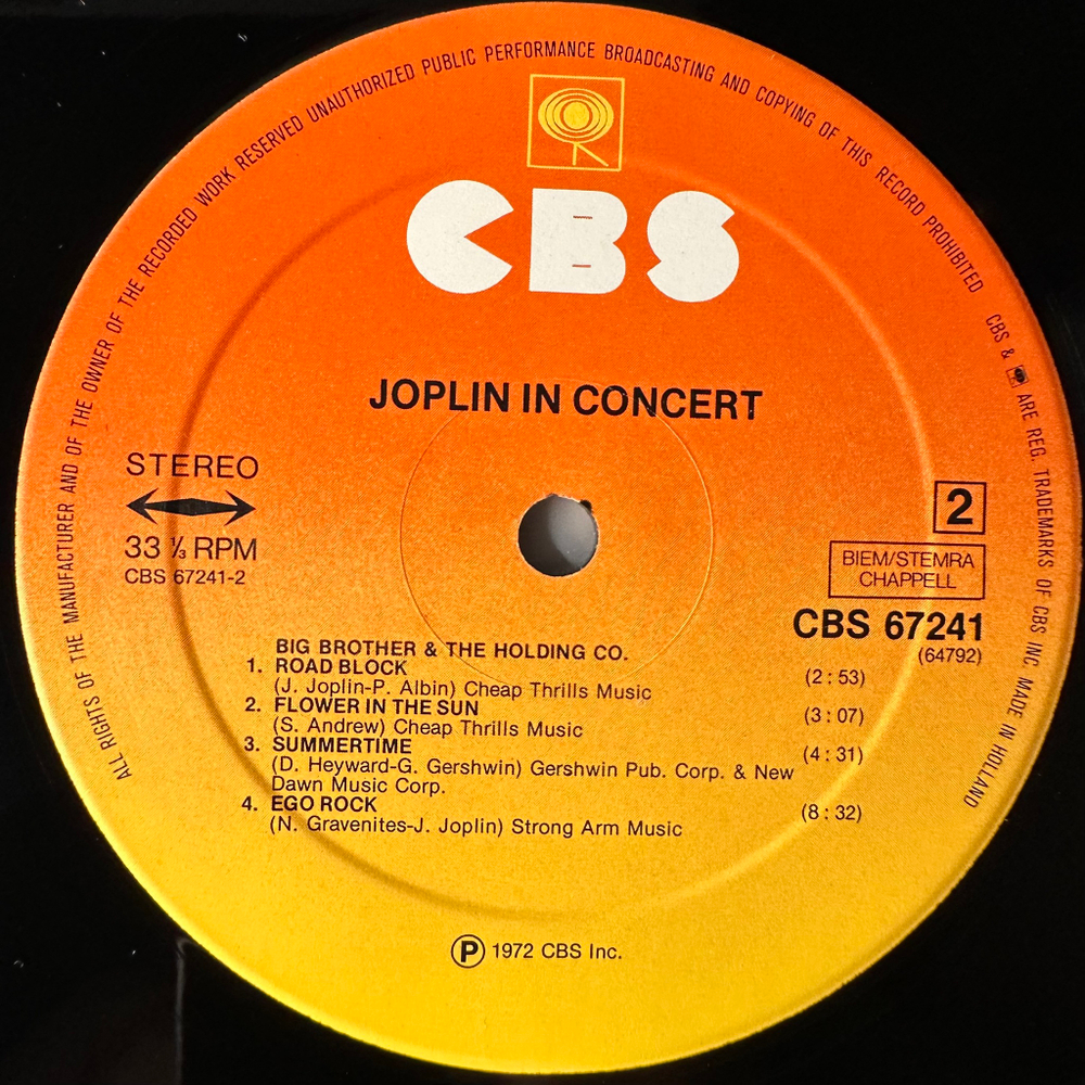 Janis Joplin ‎– Joplin In Concert 2LP (Голландия)