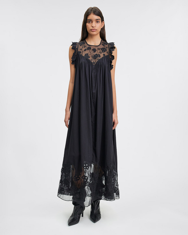 Mes Demoiselles Длинное черное платье из кружева и прозрачных тканей