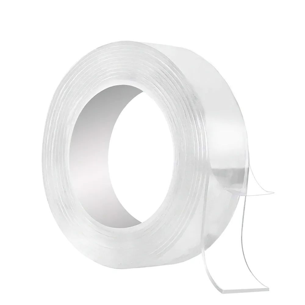 Клейкая нано-лента (10 мм*1 мм*3 м) акриловая, двухсторонняя, многоразовая, Прозрачный, 1 шт.