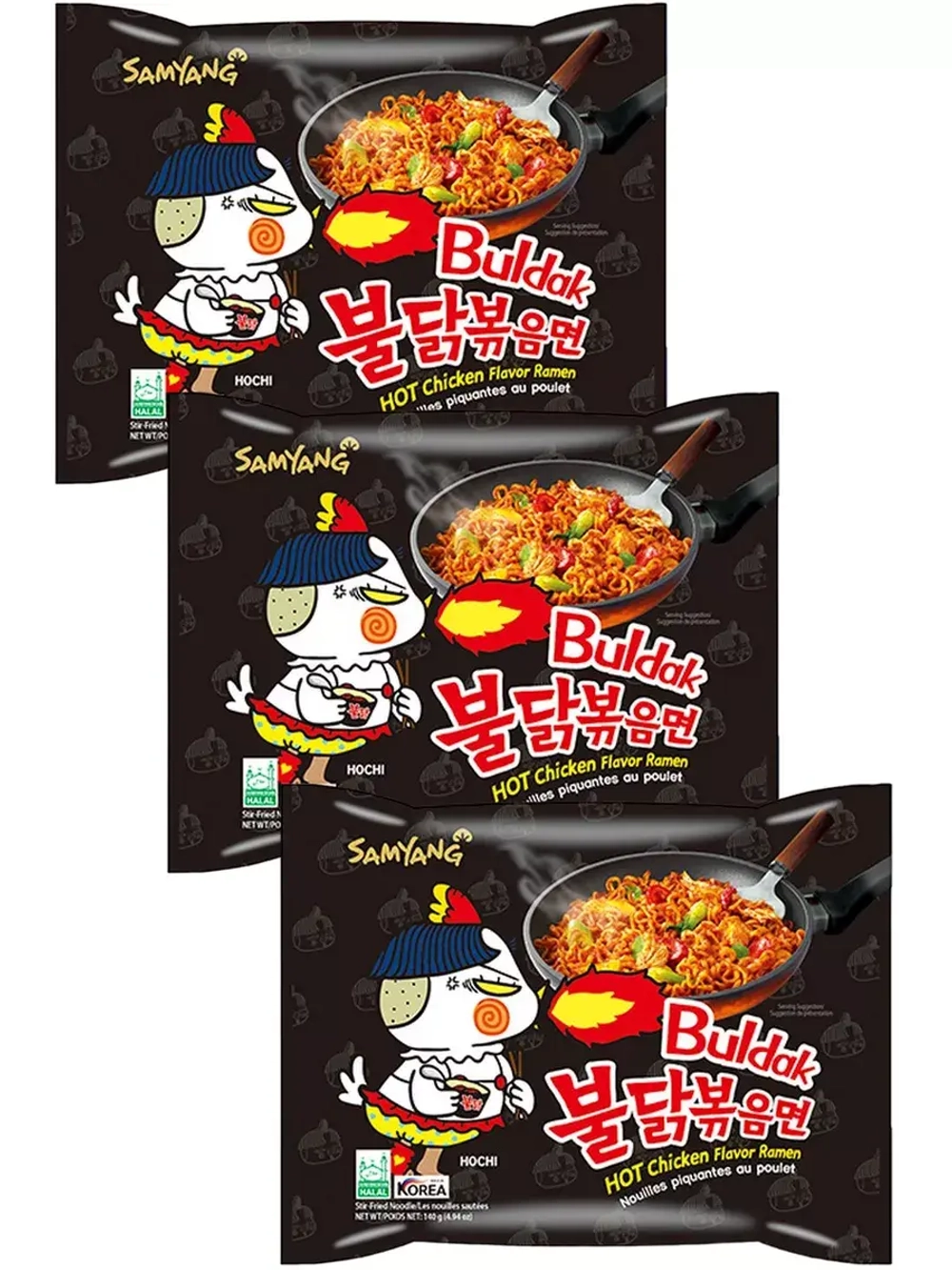 Лапша острая со вкусом жареной курицы Булдак 140 г * 3 шт