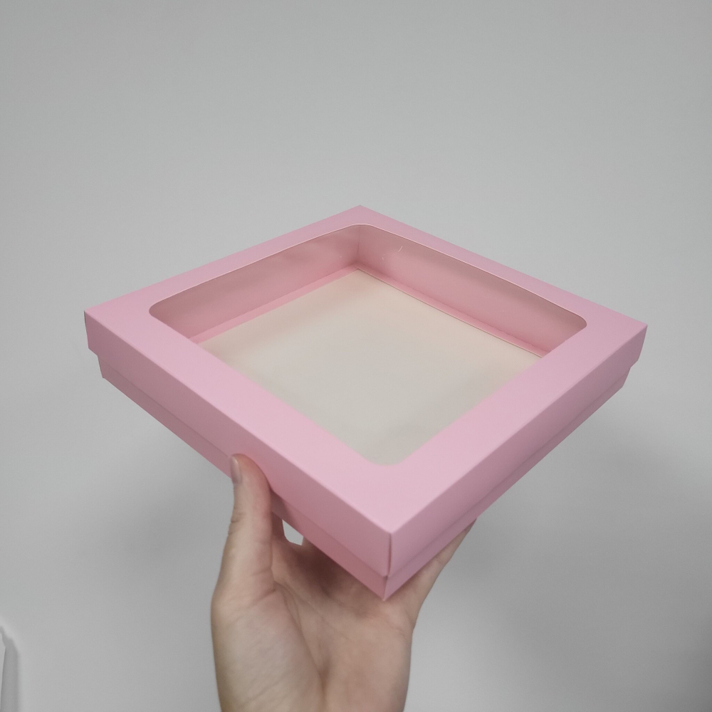 Коробка 20*20*4 см для клубники в шоколаде (РОЗОВАЯ Матовая)