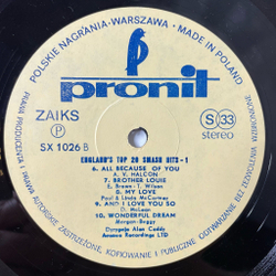 Винтажная виниловая пластинка LP Alan Caddy England's Top 20 Smash Hits Пластинка 1 (Польша 1974)