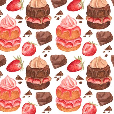 Клубничные и шоколадные бисквиты (на белом) / Strawberry and chocolate cakes (on white)