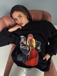 Свитшот женский оверсайз с принтом fashion girls черный