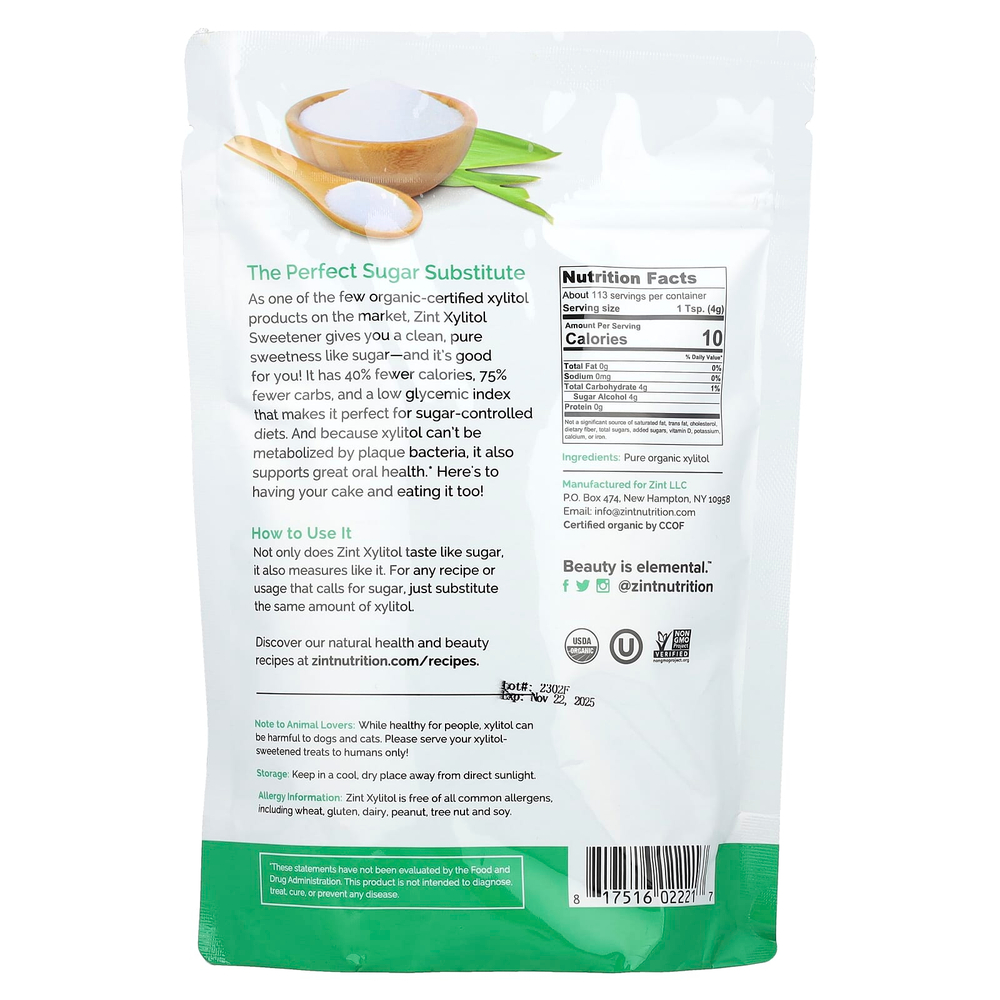 Zint, органический подсластитель ксилитол, 454 г (16 унций)