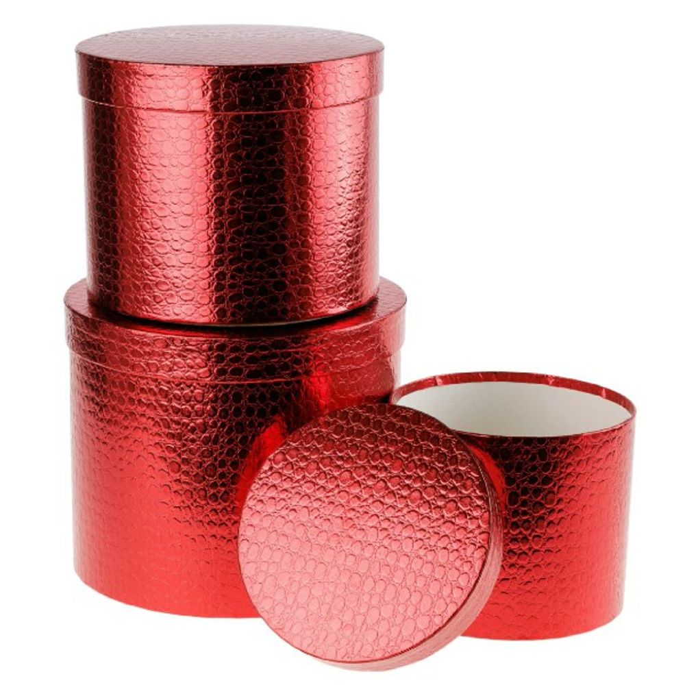 Набор/3шт "Текстура металлик" D23xH19,5см-D17xH14см (Красный) с крышкой