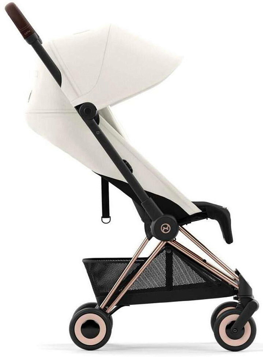 Коляска Cybex Coya Rosegold Frame Cloud G i-Size Fog Grey 2 в 1 Off White с дождевиком и бампером