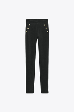 ZARA ЛЕГИНСЫ В РУБЧИК С ПУГОВИЦАМИ, ЧЕРНЫЙ