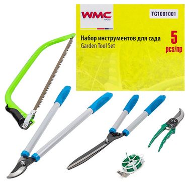 Набор садового инструмента 5пр.(секатор,ножницы,пила лучковая,секатор для роз,проволока садовая),на блистере WMC TOOLS WMC-TG1001001