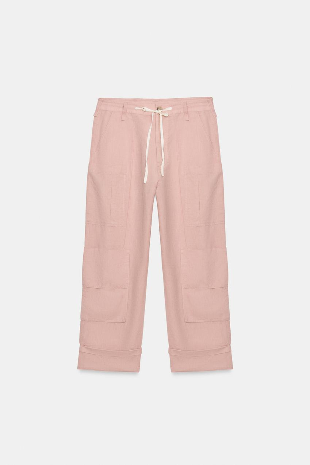 ZARA БРЮКИ КАРГО ИЗ СМЕСОВОГО ЛЬНА — ZW COLLECTION, СВЕТЛО-РОЗОВЫЙ