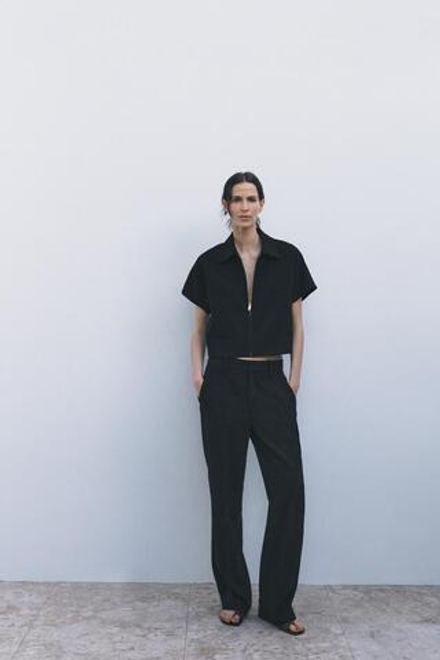 ZARA БРЮКИ STRAIGHT FIT — ZW COLLECTION, ЧЕРНЫЙ
