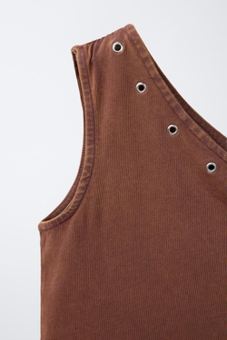 ZARA АСИММЕТРИЧНЫЙ ТОП С ЛЮВЕРСАМИ, КОРИЧНЕВЫЙ