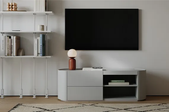 Тумба Lagom под ТВ 2 ящика 2 полки ширина 140 см (светло-серый)