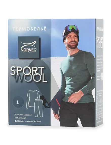Термобелье мужское комплект Norveg  Sport Wool  30SWMSRU-092, зеленый меланж