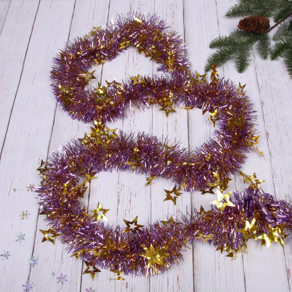 Мишура 2м 8см «Звезда», Фиолетовый/золото