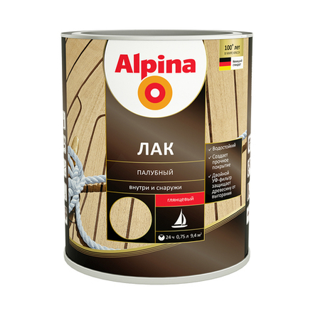 Лак яхтный (палубный) Alpina, алкидно-уретановый, глянцевый, 0,75 л