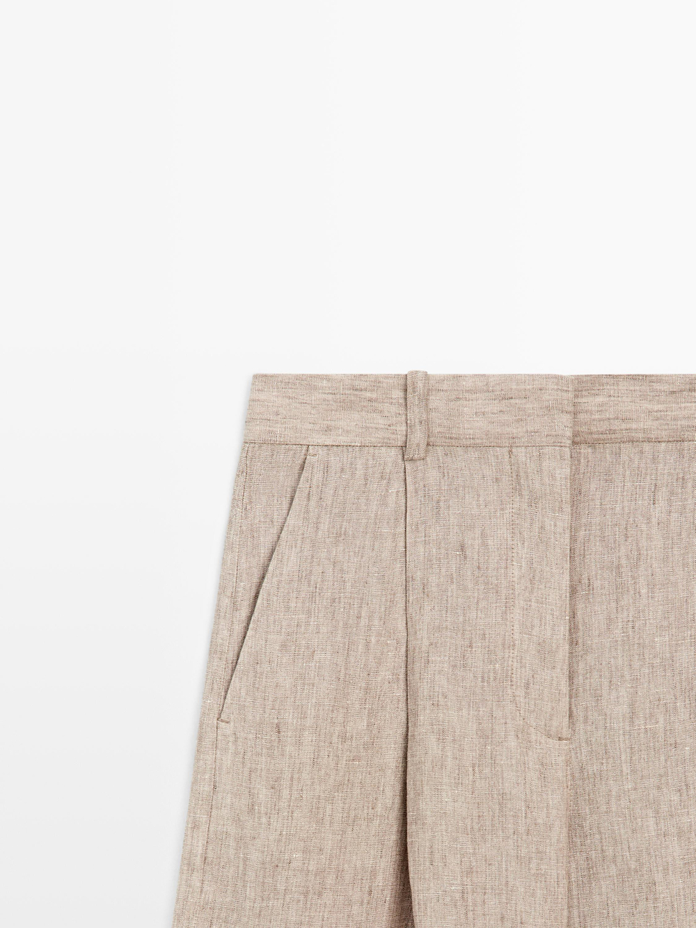 Massimo Dutti Брюки из меланжевой льняной ткани со складками, бежевый