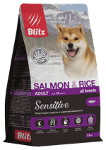 Сухой корм для взрослых собак всех пород Blitz Sensitive Salmon & Rice Adult Dog All Breeds лосось и рис, 1,8 кг