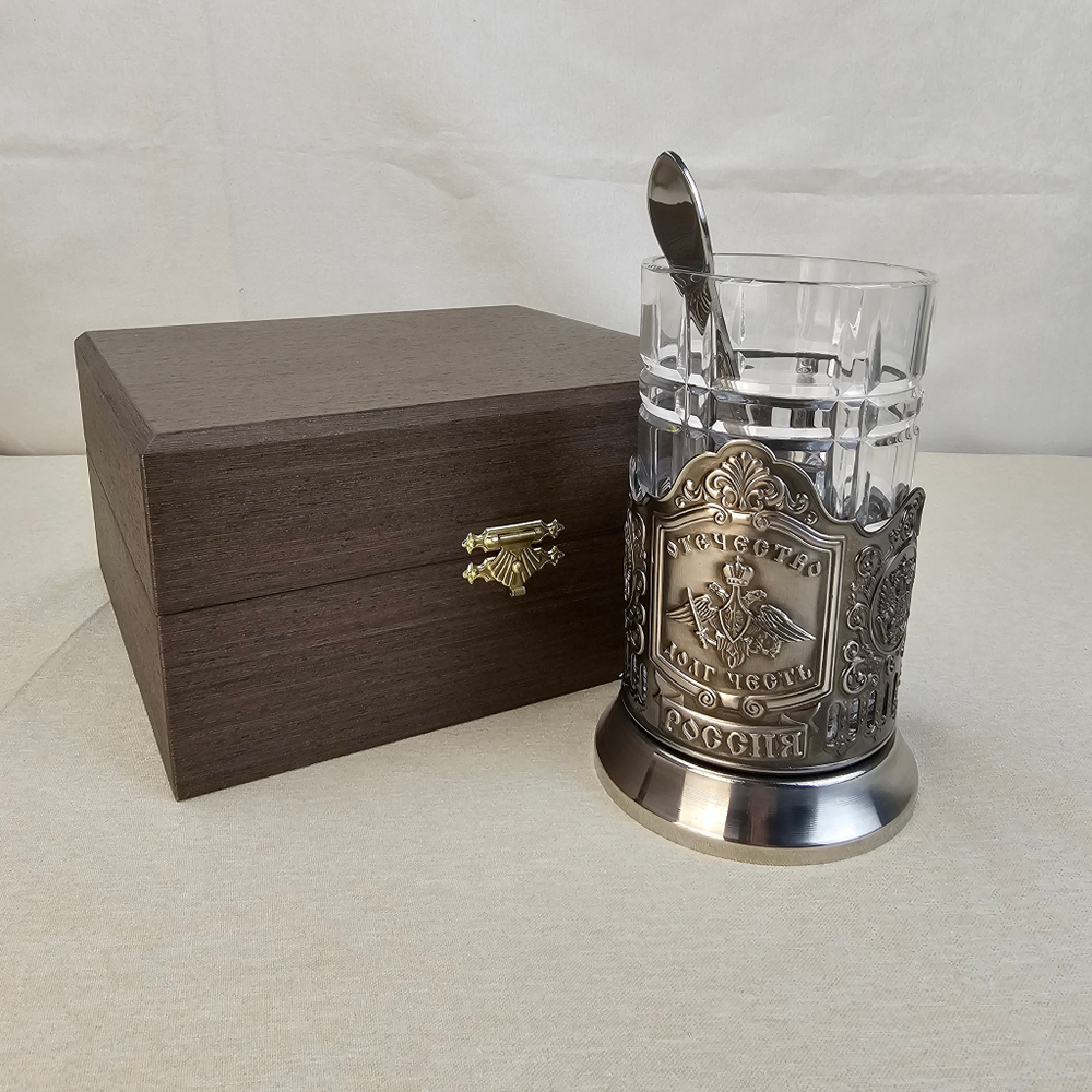 Чайный набор с Подстаканником Отечество Долг Честь в подарочном футляре