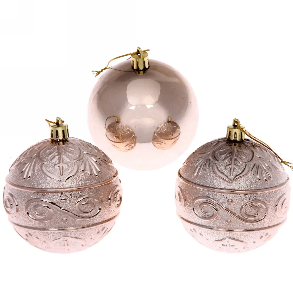 Новогодние шары 8 см (набор 3 шт) «Микс фактур», шампань