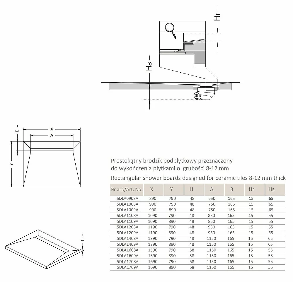 Душевой трап Radaway Basic 950 с поддоном под плитку 1190х890