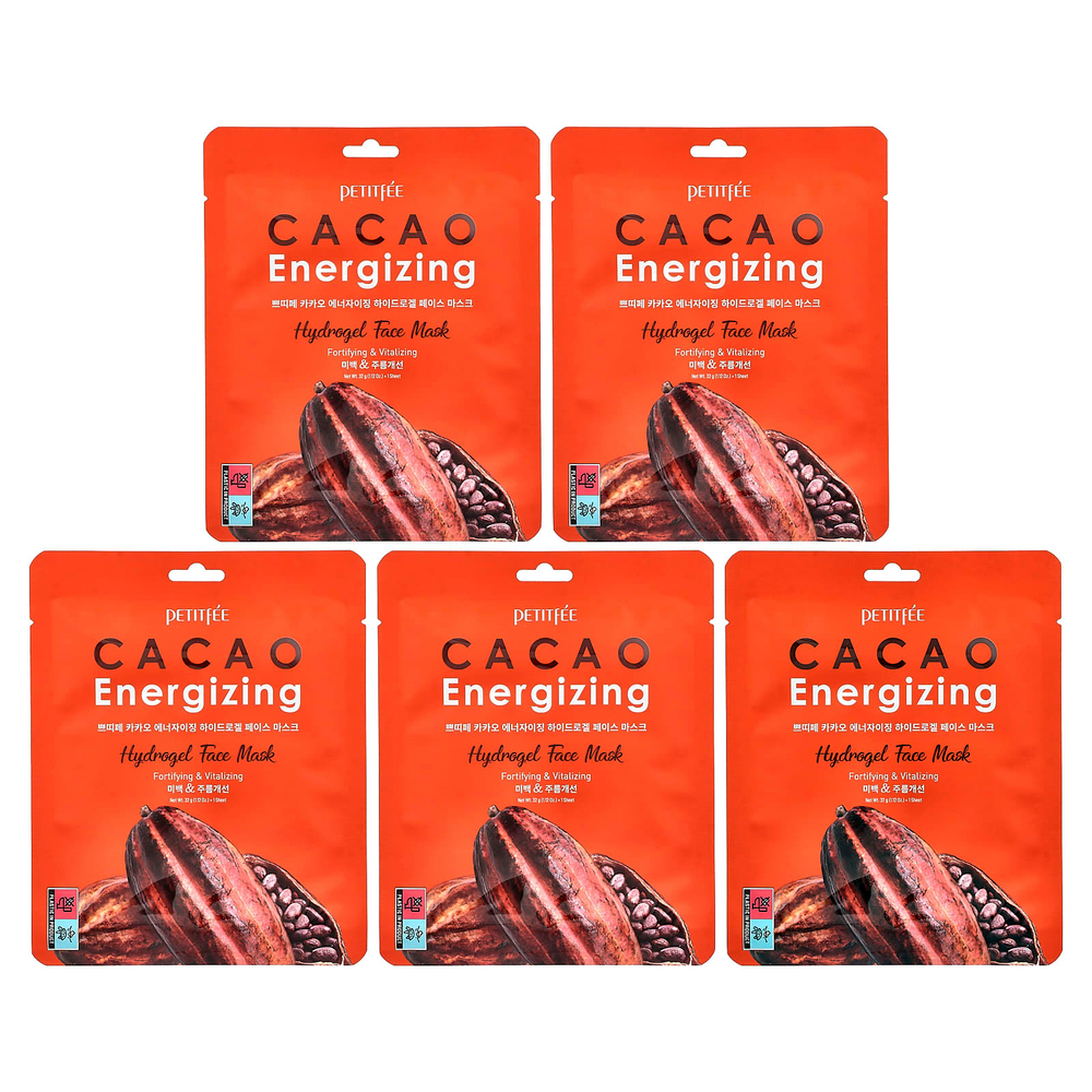 Petitfee, гидрогелевая маска для лица с какао (Cacao Energizing), 5 шт. в упаковке, 32 г (1,12 унции)