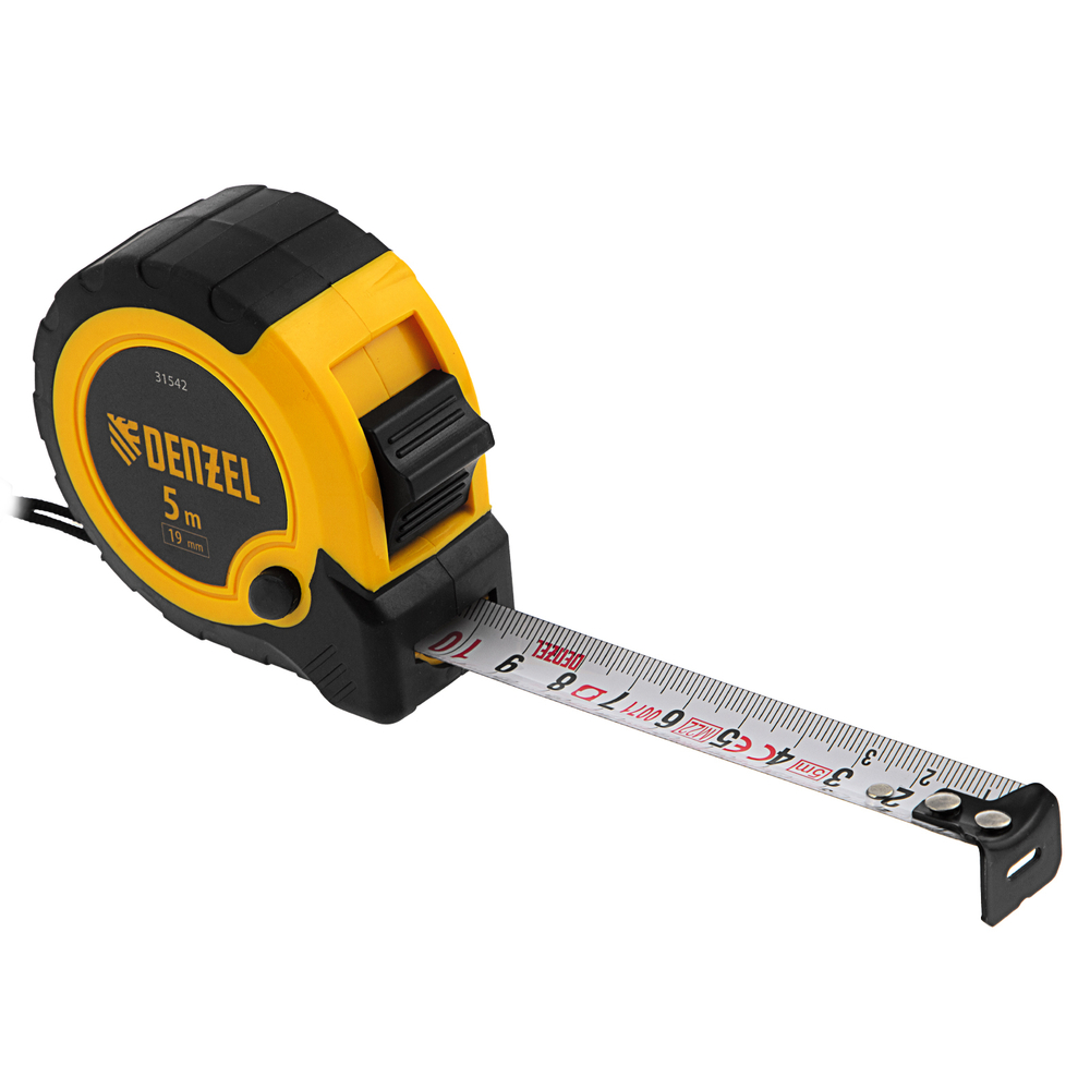 Рулетка 5м х 19мм, двухкомп. корпус, кнопка-пауза Denzel