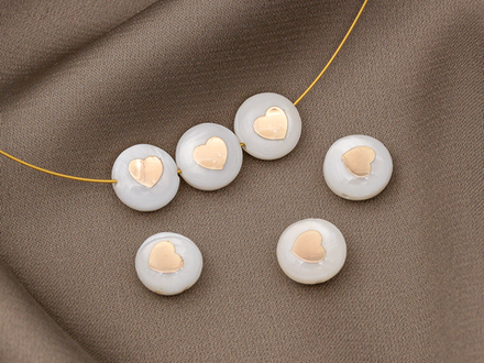 Бусина-таблетка из перламутра Сердце, двусторонняя, 8мм