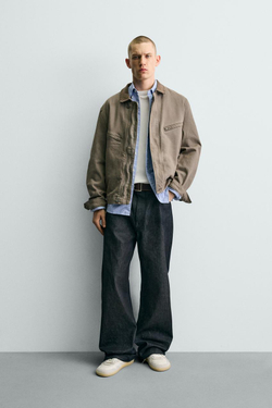 ZARA УКОРОЧЕННАЯ КУРТКА С ВЕЛЬВЕТОВЫМ ВОРОТНИКОМ, ХАКИ