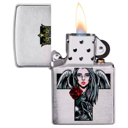 Зажигалка Zippo 49262 Queen and Skull Design, Brushed Chrome