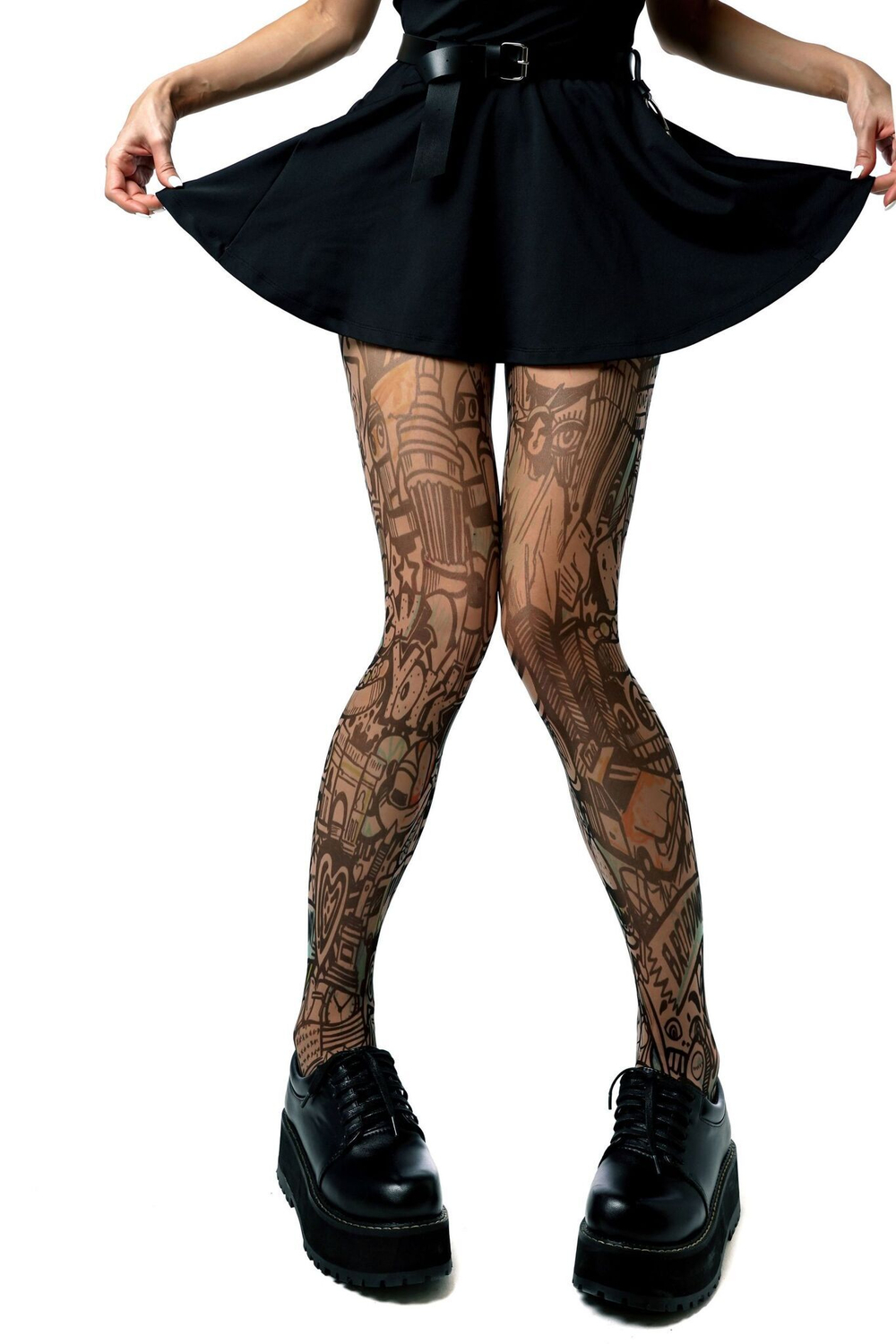 Колготки с принтом в виде граффити (Размер: S-M-L) (Цвет: бежевый)