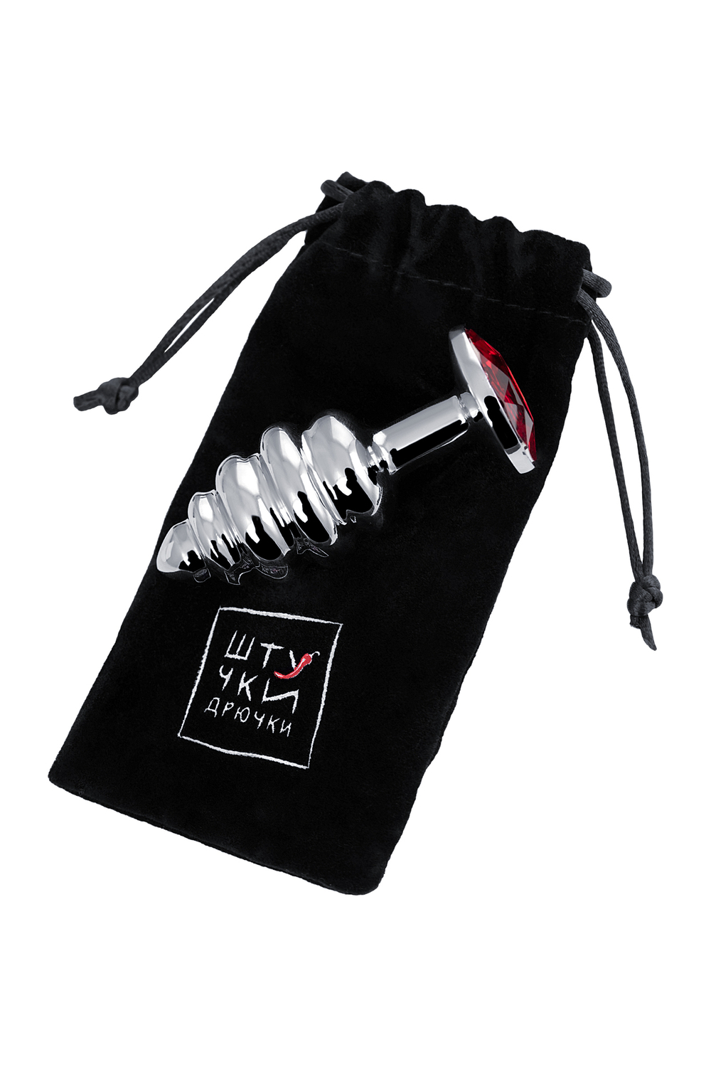 Анальная пробка Butt Plug Silver ребристая рубин 7,2 см