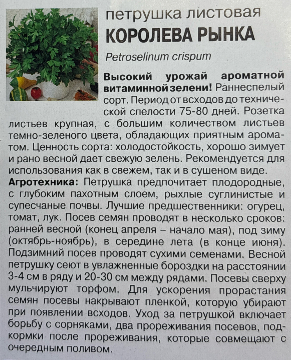 Петрушка листовая Королева рынка 2 г СМЗ-57