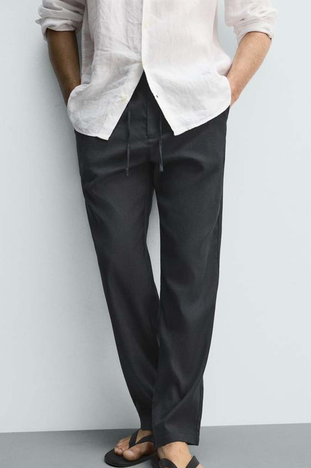 ZARA БРЮКИ RELAXED FIT ИЗ ХЛОПКА И ЛЬНА, МОРСКОЙ СИНИЙ