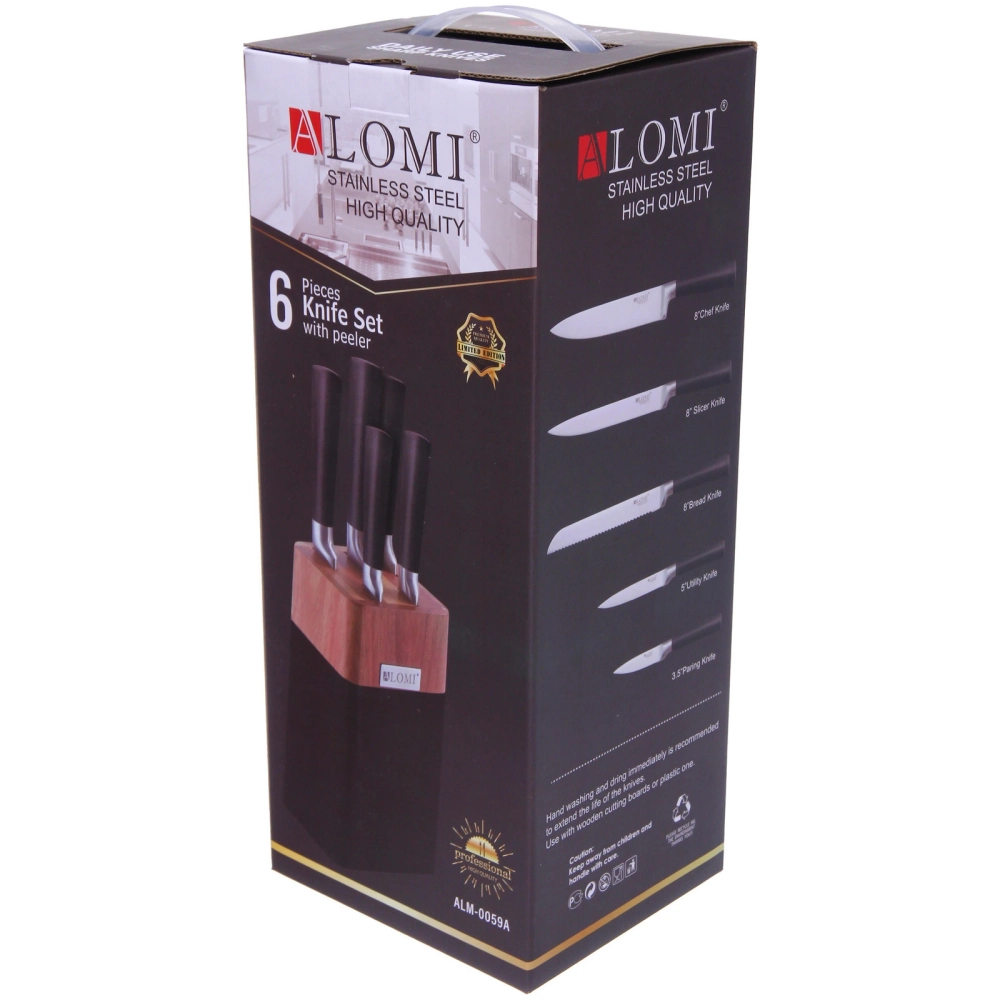 Набор ножей «SHEF» 6предметов (5ножей+подставка), черная ручка