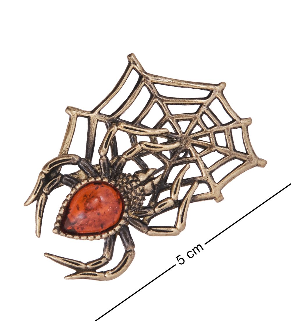 AM-4237 Брошь «Паучиха» (латунь, янтарь)