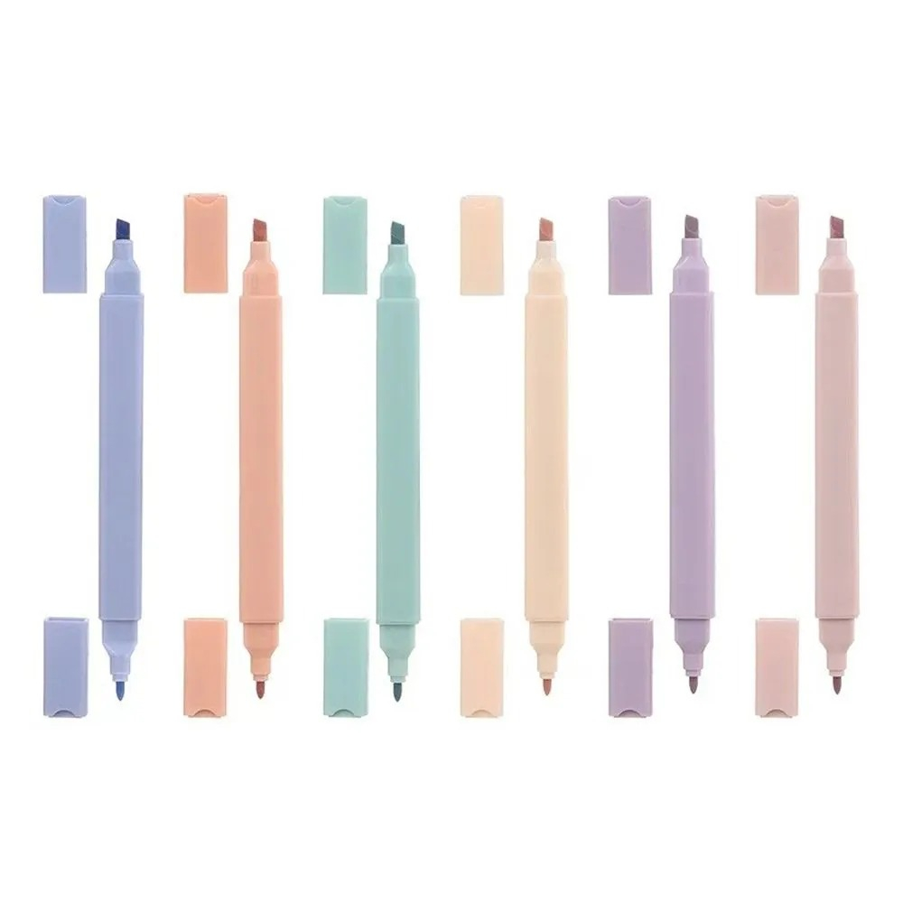 Набор текстовыделителей двусторонних, 6 пастельных цветов, маркер для текста с тонким и скошенным наконечником (1 / 5 мм), флуоресцентные на водной основе