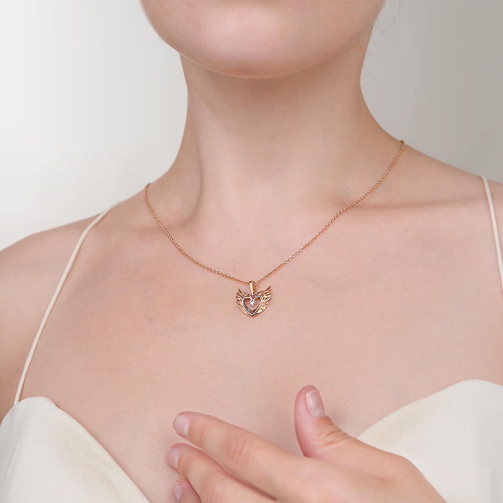 Подвеска «Крылья Амура» из красного золота с фианитом