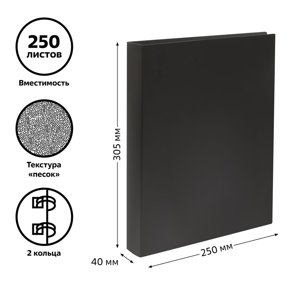 Папка на 2 кольцах А4 пластик, черная (Стамм)