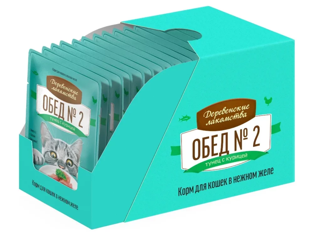 Деревенские лакомства корм консервированный для кошек обед №2 в желе пауч