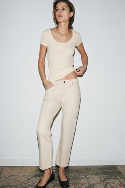 ZARA ДЖИНСЫ ZW COLLECTION CIGARRETE СО СРЕДНЕЙ ПОСАДКОЙ, ЭКРЮ