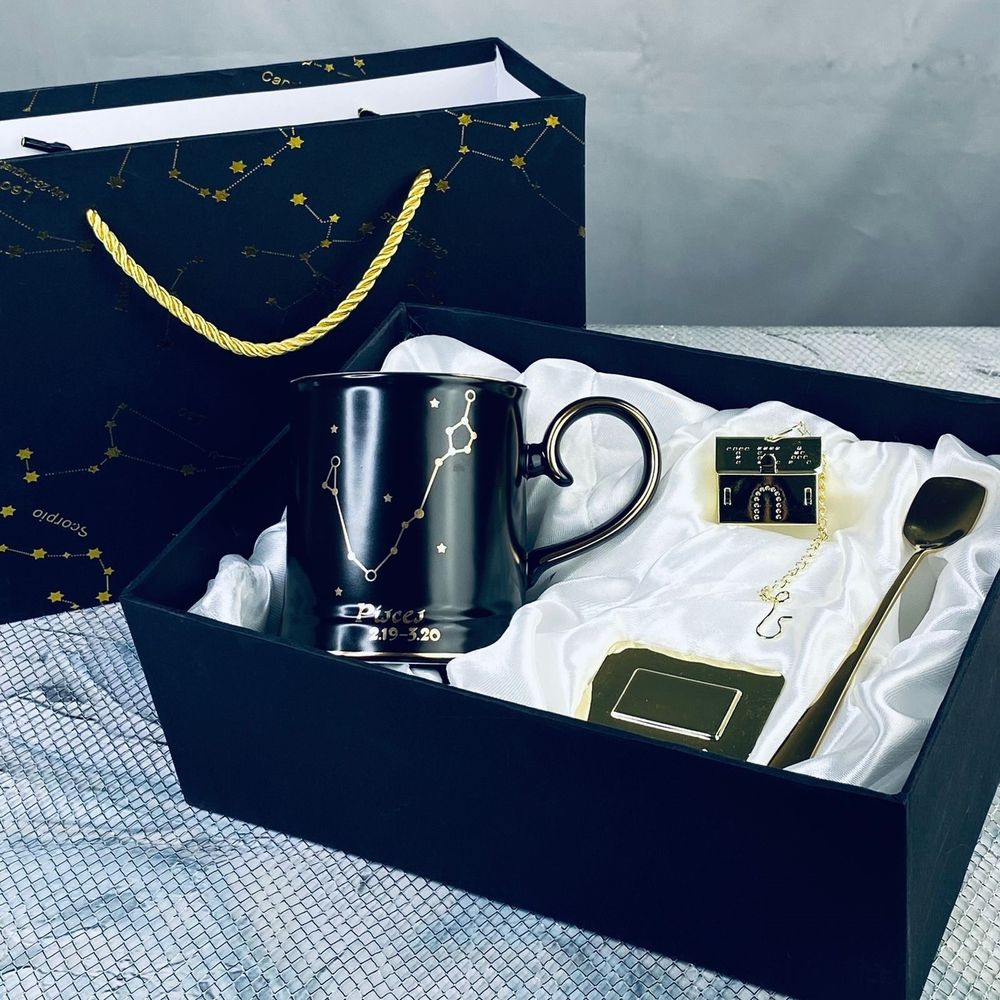 Lenardi 106-301 Кружка 360мл с ложкой и фильтром РЫБЫ в под.уп.(х12)Фарфор