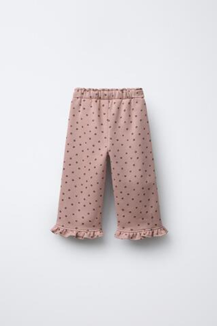 ZARA БРЮКИ ИЗ МЯГКОЙ ТКАНИ С ПРИНТОМ И ОБОРОЧКОЙ, ПАСТЕЛЬНО-РОЗОВЫЙ