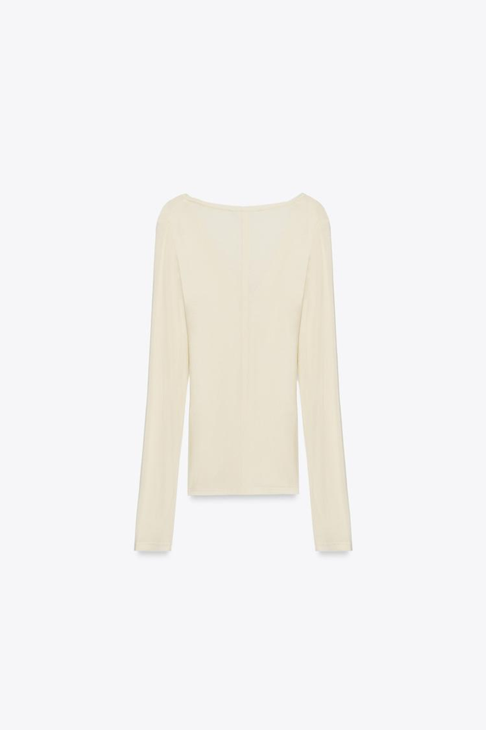 ZARA ФУТБОЛКА С V-ОБРАЗНЫМ ВЫРЕЗОМ, ВАНИЛЬНЫЙ