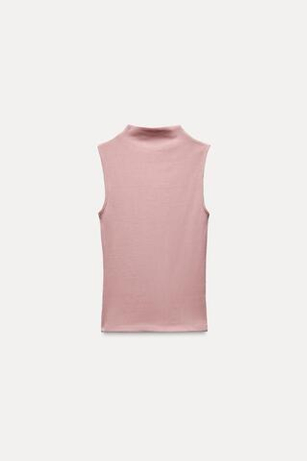 ZARA ТОП ИЗ ХЛОПКА МОДАЛА, БЛЕДНО-РОЗОВЫЙ