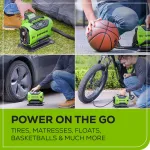 Компрессор автомобильный аккумуляторный Greenworks Арт. 3400807UA, 24V / 12V (от прикуривателя автомобиля), c АКБ 2Ач и ЗУ в сумке